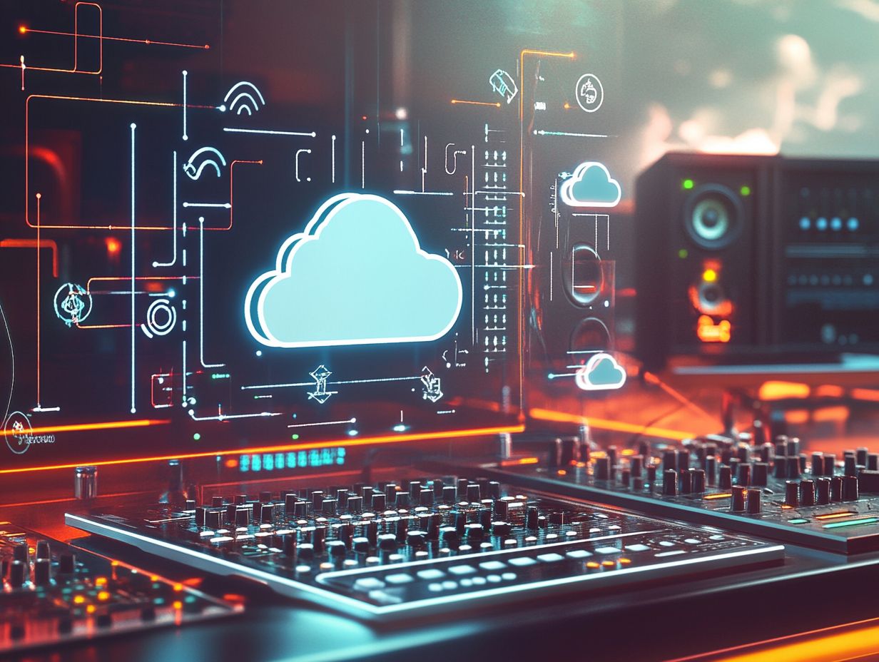 Graphic illustrating the pros and cons of cloud storage for music producers.