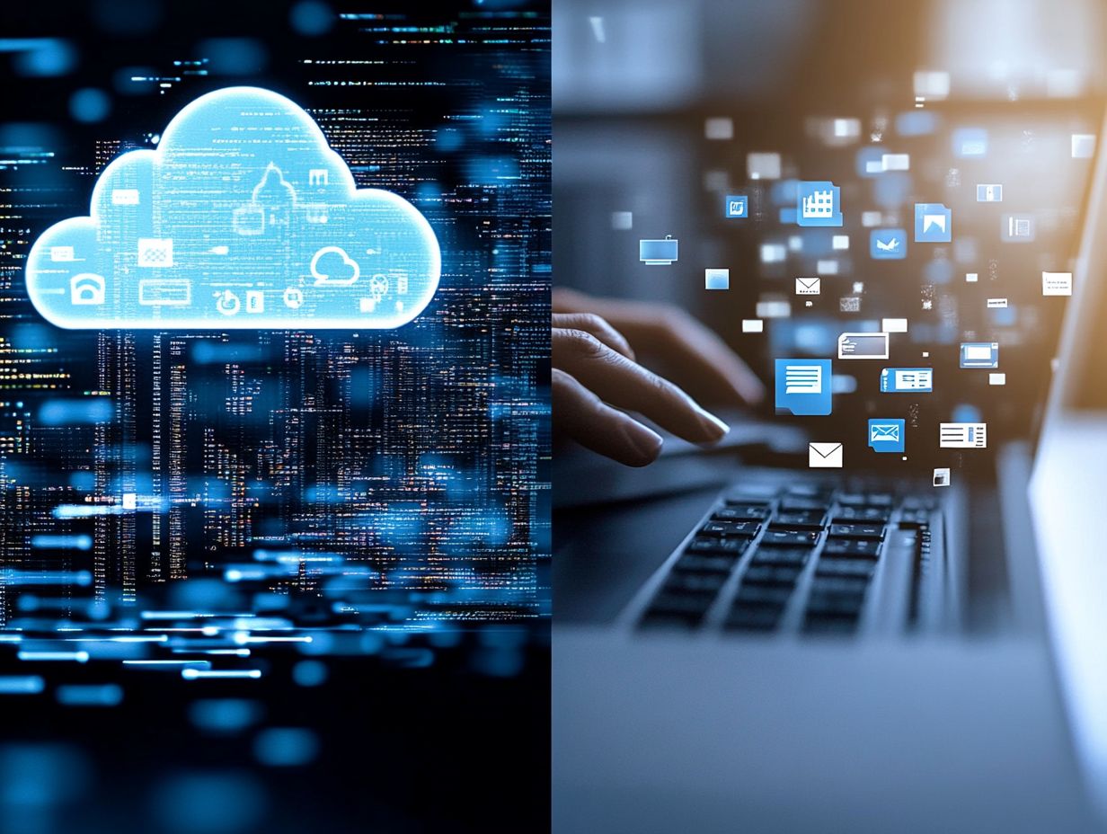 Illustration of cloud storage versus local storage pros and cons